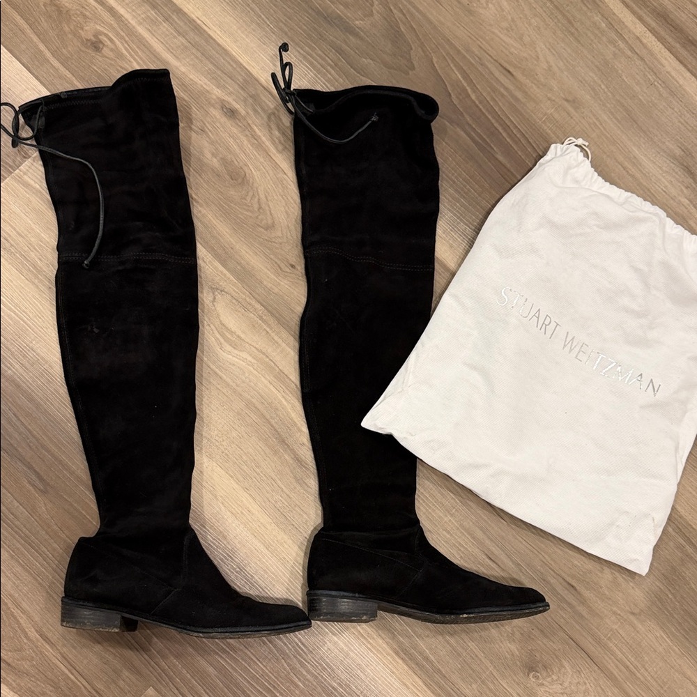 Stuart Weitzman Black Suede Over-the-Knee Boots
